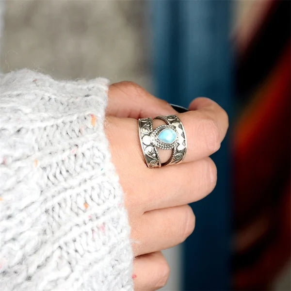 Anel Aberto Estiloso com Design de Gota de Turquesa Deslumbrante