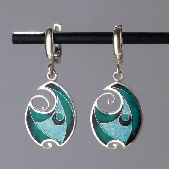 Brincos de Prata Vintage Chiques com Elegante Design de Email Azul