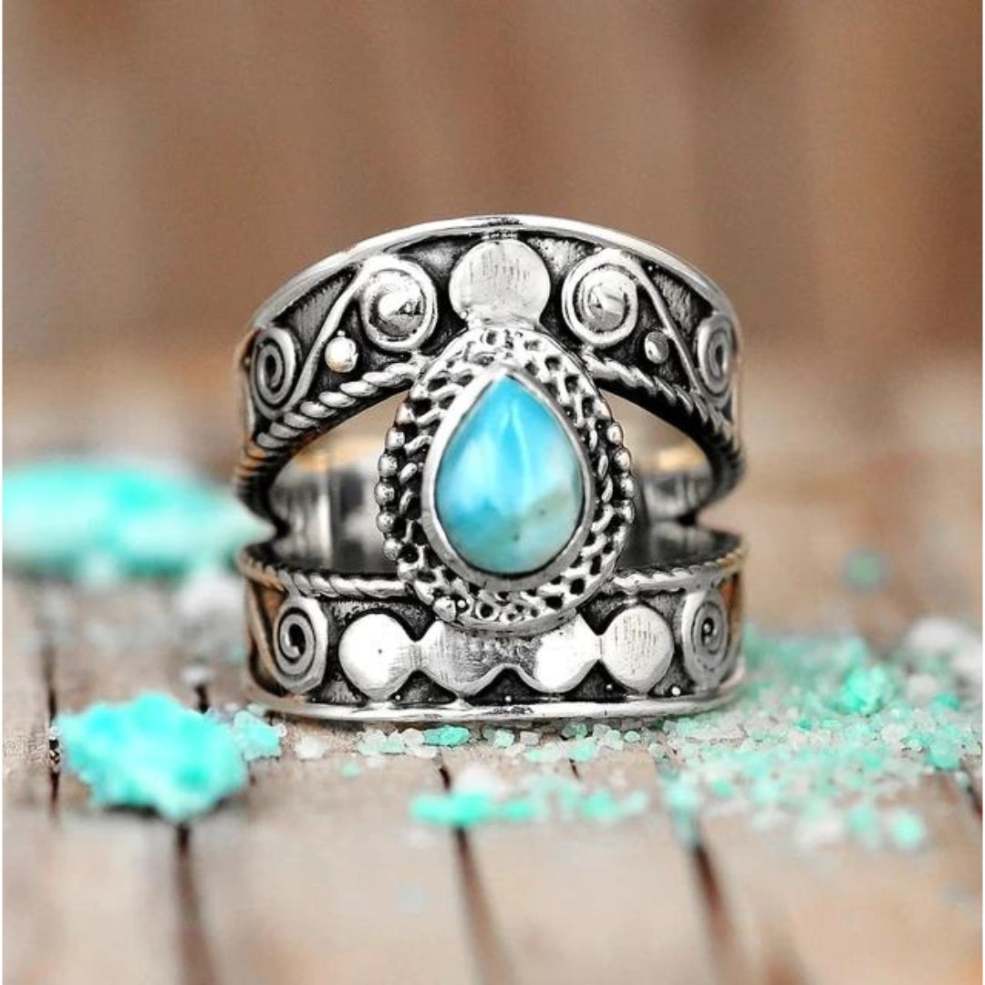 Anel Aberto Estiloso com Design de Gota de Turquesa Deslumbrante