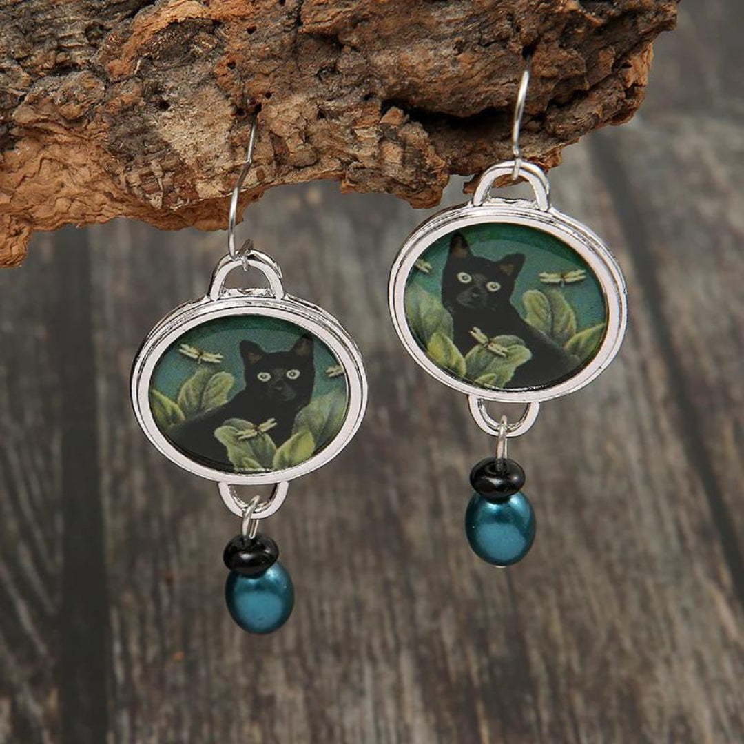 Brincos de acrílico prateados estilosos para amantes de gatos com estilo