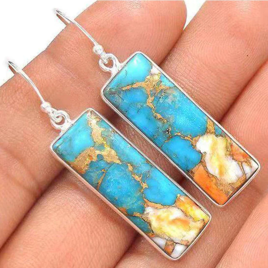 Brincos de Pedra Natural Azul Vintage Elegantes - Adicione um Toque de Estilo ao Seu Visual!