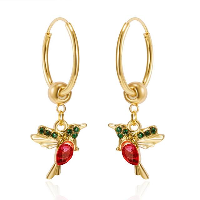 Brincos de beija-flor fascinantes em ouro nobre com zircões brilhantes e design criativo em esmalte