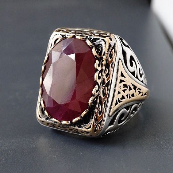 Anel de Selo Turco Vermelho Clássico em Estilo Vintage