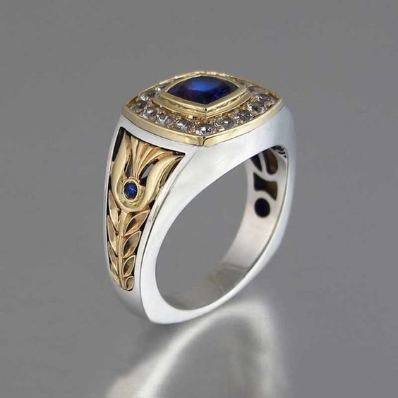 Anel de Selagem em Prata Esterlina Turquesa Elegante com Brilhante Acento Azul