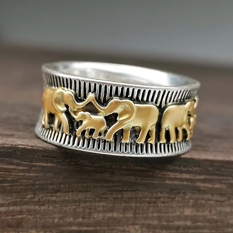 Anel de Elefante Vintage Elegante em Ouro
