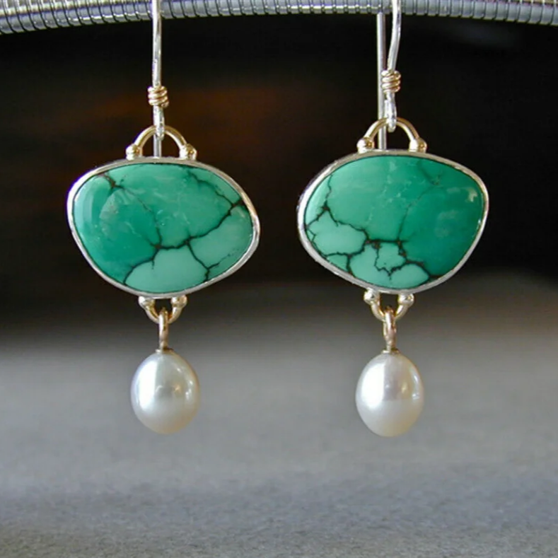 Brincos Vintage Edel com Turquesa e Pérolas – Sua peça statement atemporal para qualquer ocasião!