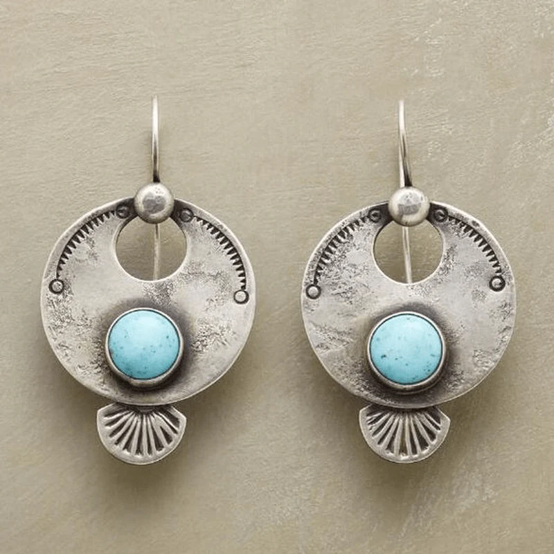 Brincos de Turquesa Vintage Estilosos em Design Redondo Atemporal
