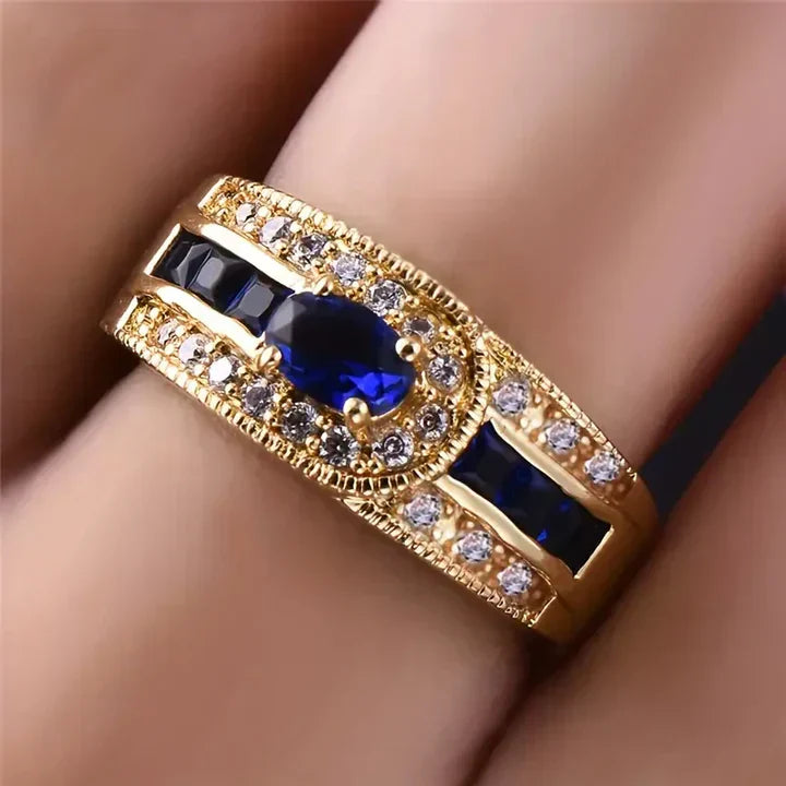 Anel de ouro azul encantador para um visual deslumbrante