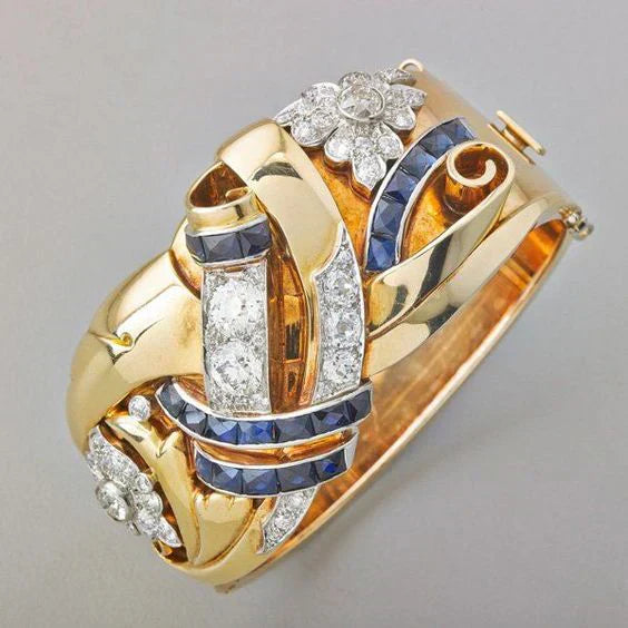 Exquisito Anel Vintage em Ouro com deslumbrante Zircônia Azul