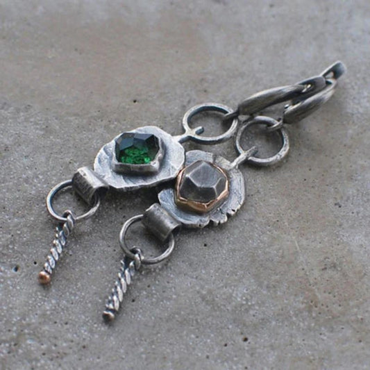 Brincos Boho bicolores estilosos com zircônias brilhantes em prata elegante