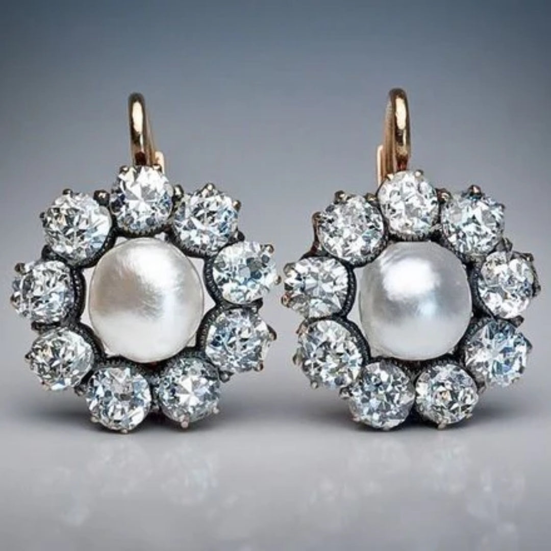Deslumbrantes Brincos de Cristal com Mandala Vintage e Encanto de Pérolas