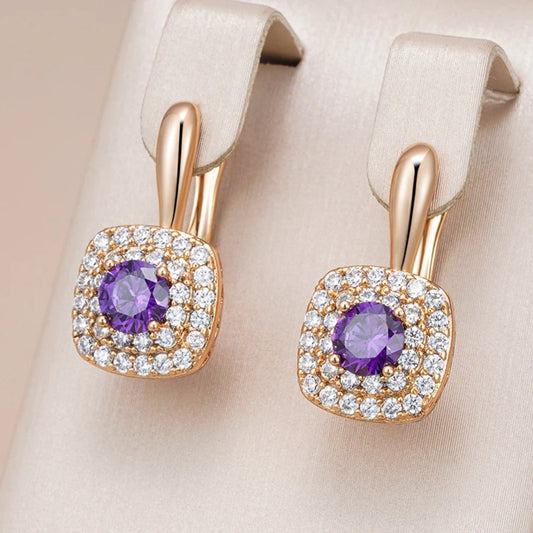 Brincos brilhantes roxos com glitter em design luxuoso de ouro
