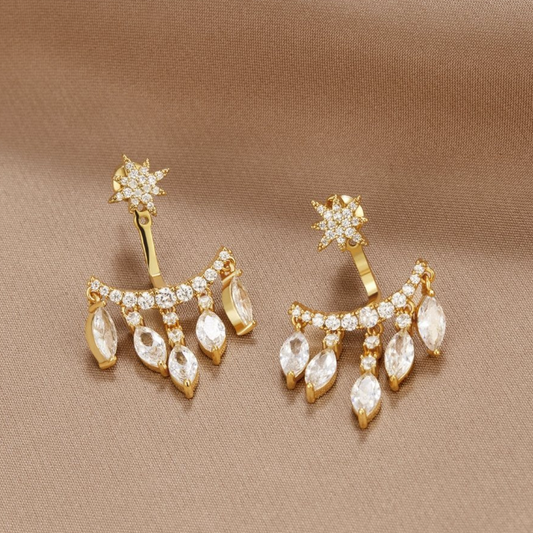 Brincos de cristal brilhante em elegante design dourado