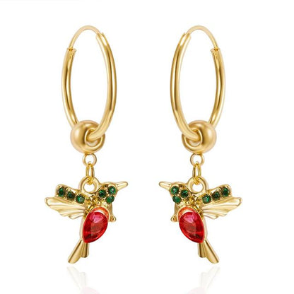 Brincos de beija-flor fascinantes em ouro nobre com zircões brilhantes e design criativo em esmalte