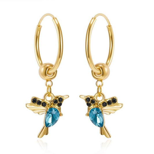 Brincos de beija-flor fascinantes em ouro nobre com zircões brilhantes e design criativo em esmalte