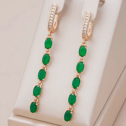 Brincos Pendentes Fascinantes com Cristal Verde Radiante