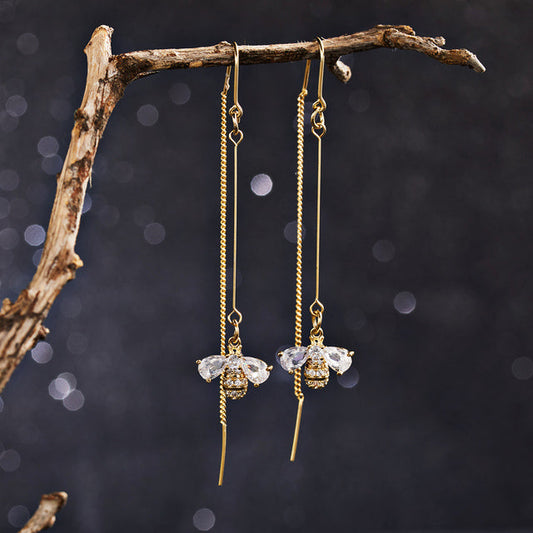 Brincos de Abelha de Cristal Brilhante com Pingentes Elegantes