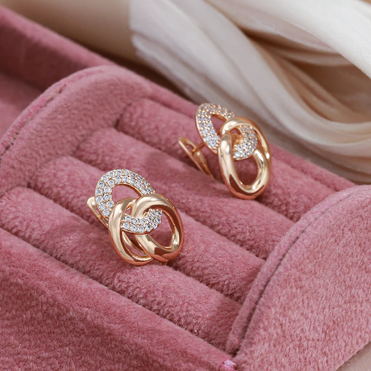 Earrings Elegantes de Ouro com brilhantes pedras de Zircônia
