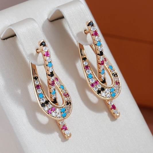 Brincos Elegantes Dourados com Zircônias Multicoloridas Brilhantes