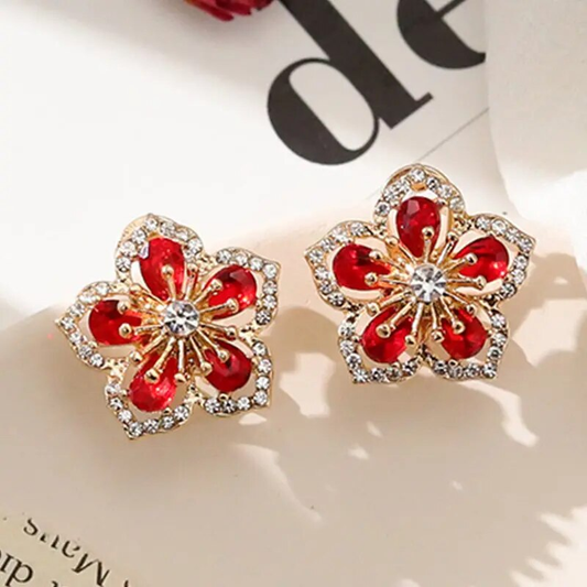 Brincos de Cristal Vermelho Encantadores com Efeito Cintilante