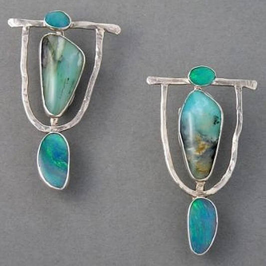 Brincos Boho de Prata Brilhantes com Acento em Turquesa Vibrante