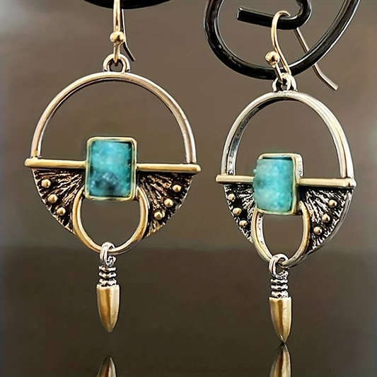 Fascinantes brincos egípcios com pedra vintage azul brilhante