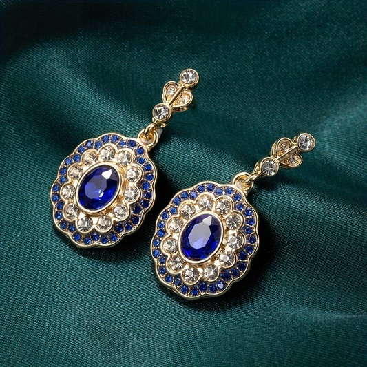 Brilhantes Brincos de Cristal Azul Vintage Mandala para um Estilo Único